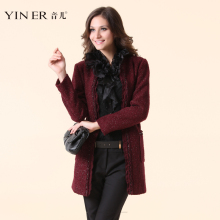 YINER音儿影儿 专柜正品秋<span class=H>冬装</span>酒红修身淑女气质外套81570360