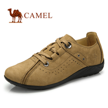 camel  骆驼磨砂牛皮正品女鞋 休闲鞋 女 休闲系带 真皮坡跟