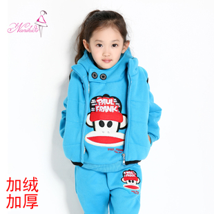  童装女童冬装新款加厚卫衣套装儿童韩版马甲三件套新年装