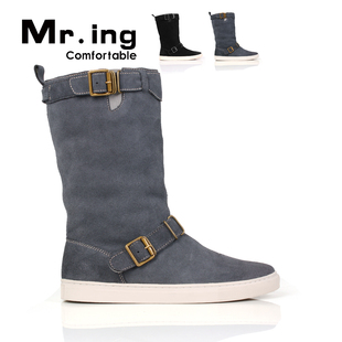 Mr.ing a comfortable matte leather and velvet daily couples high boots snow boots leisure shoes warm H065