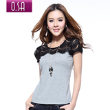 O.SA2012夏装新款韩版女装修身蕾丝花边泡泡袖短袖T恤T22152