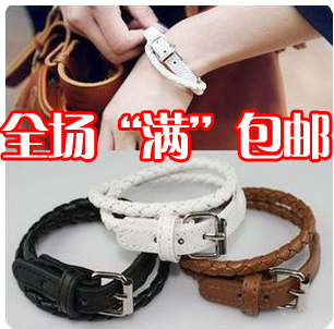  韩日版同款饰品男女通用情侣新款时尚多层编织皮带式皮绳手链4102