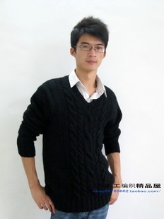 现货 华尔姿 <em>手工编织毛衣 男款 V领</em>套头 简约大