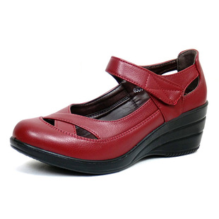  新款真皮女鞋 欧美大码中跟厚底包头镂空罗马鞋坡跟凉鞋清仓