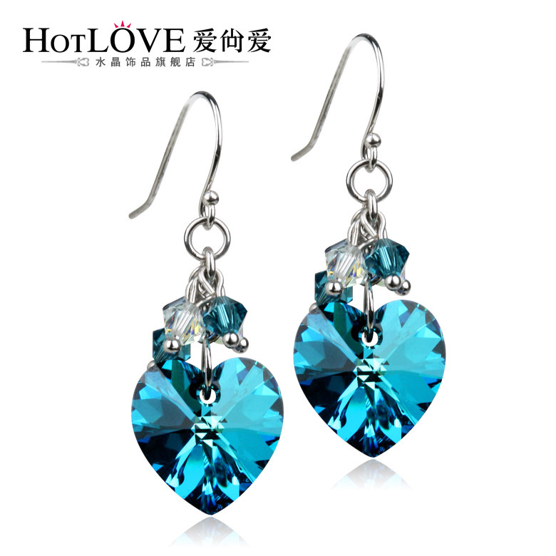 耳坠饰品 海洋之心 桃心水晶耳环 时尚 925纯银防过敏耳饰 正品 耳坠饰品 海洋之心 桃心水晶耳环 时尚 925纯银防过敏耳饰 正品