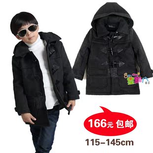  冬装童装 韩版男童大衣儿童羊毛呢子大衣 夹棉加厚外套 皮扣