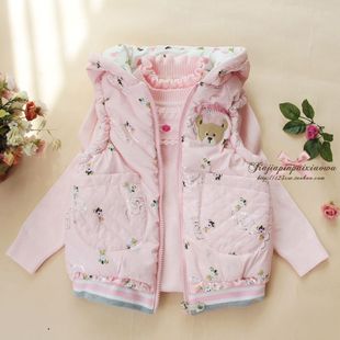  冬新款童装卡通天使小熊儿童夹棉马甲 女童棉背心