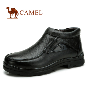  camel 骆驼 真皮头层牛皮 保暖绒毛里 短靴商务休闲男士皮靴