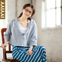 iyyiyy 2012春装新款七分袖蝙蝠宽松休闲罩衫大V领卫衣帽衫