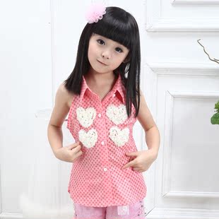  伶俐屋 童装女童夏装 儿童无袖T恤 背心衬衫 可爱休闲百搭款