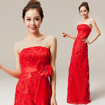 Boob tube top dresses Bride dresses long evening dress wedding toasts red suits bridesmaid lace slim dress