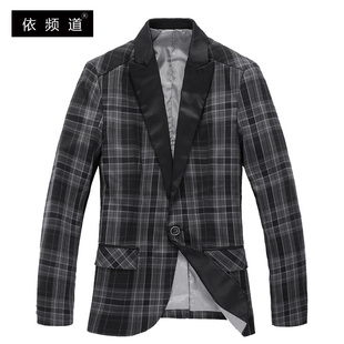  春装新款男士休闲西服韩版时尚外套英伦男生格子小西装潮