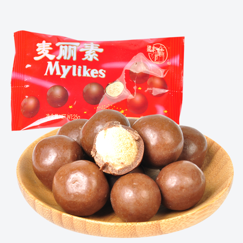 梁丰食品夹心巧克力零食品麦丽素25g 80后经典零食代可可脂