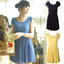 2012夏季新款清新气质百褶雪纺显瘦修身淑女连衣裙(C5073)