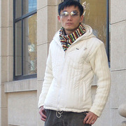 美国男女同款日韩版两面穿针织袖潮人纯白带帽休闲外套小夹克