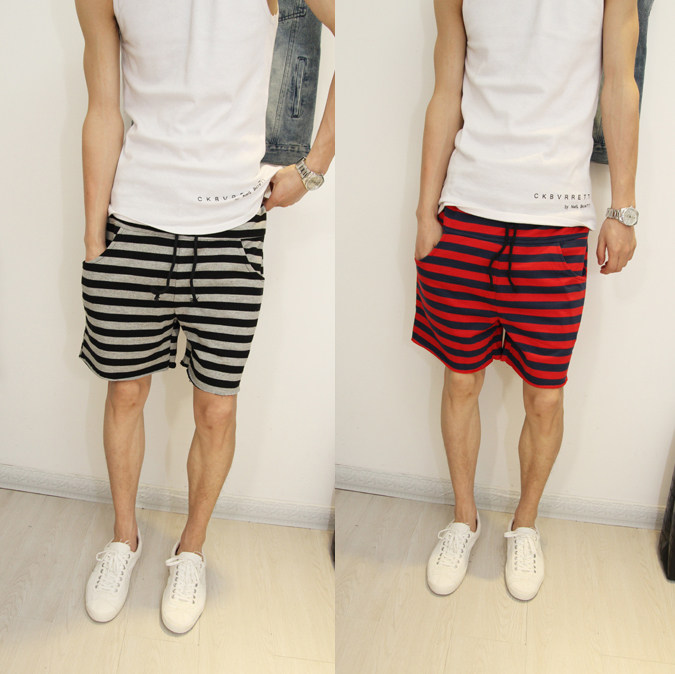 2014夏季<em>男士超短裤</em> 日韩<em>宽松</em>修身<em>男士</em>条纹沙