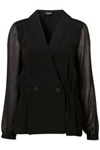 <span class=H>top</span><span class=H>shop</span> 黑色高腰双排扣夹克式拼接雪纺袖子外套西装 包邮