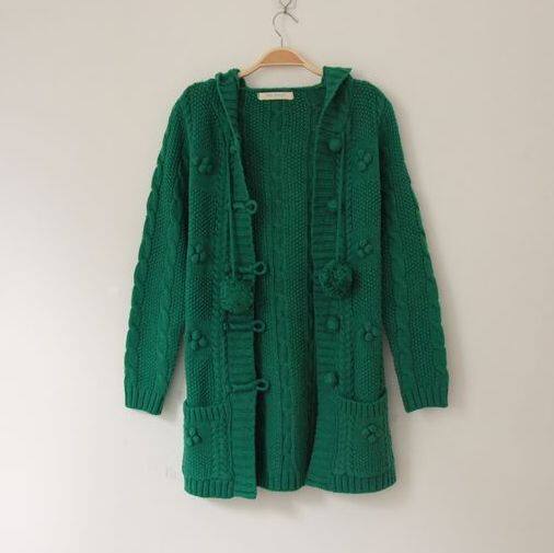 <em>韩国</em>原单手工编织<em>开衫</em>带帽豆豆大毛衣针织外套