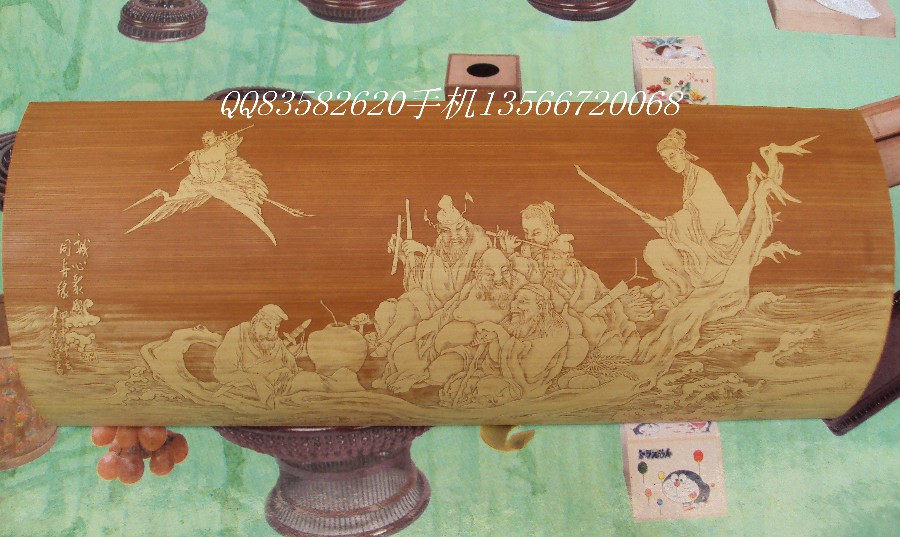 东阳手工雕刻精品 老竹制作 留青竹雕大臂搁 （八仙过海 ）