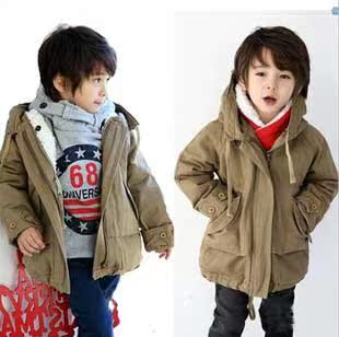  童装男童外套冬装双层超保暖羔绒儿童风衣棉袄夹克大衣31028