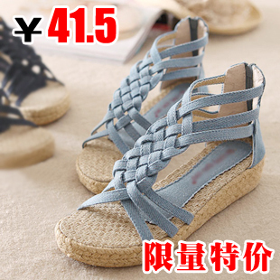  夏季新款 超舒适厚底鞋子罗马鞋中跟坡跟鞋女凉鞋时尚松糕鞋