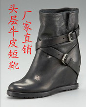 MIU MIU miumiu2011秋冬新款皮带扣坡跟短靴真皮机车靴牛皮短靴