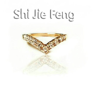  伊泰莲娜丽晶饰品批发 V字奥地利水晶爱心戒指韩版钻戒女小指尾戒