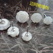 泰银 925纯银 手工 经典天然白母贝蔷薇香好运耳钉0.75-1.2cm