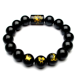  凡蝶正品 天然水晶手链 黑曜石 属蛇鸡牛 开运四神 男女款