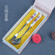 精品陶瓷柄餐具 陶瓷柄勺叉 精美勺叉套装 婚庆回礼 春节小礼品