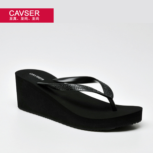  CAVSER 夏季新款时尚欧美风女式夹脚高跟人字拖厚底凉拖鞋沙滩鞋
