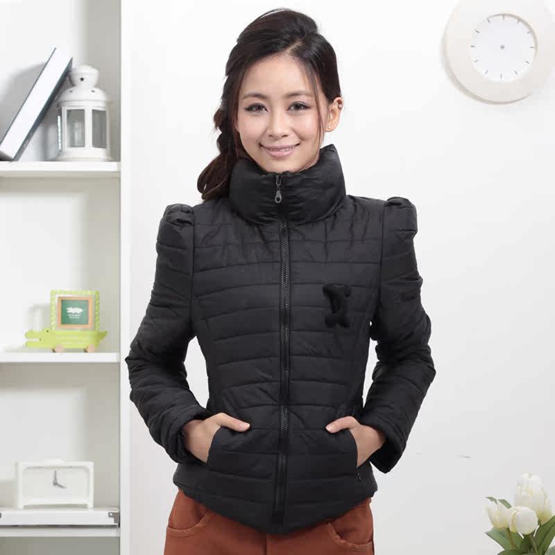 2013新款冬装外套女装品质 韩版修身短款时尚棉衣女 高领