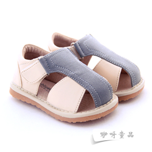  包邮小蓝羊男童男宝宝夏款真皮内里叫叫鞋悠闲皮凉鞋5402