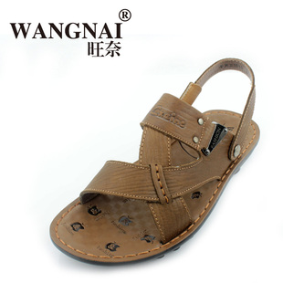  Wangnai/旺奈真皮男式沙滩鞋子日常休闲户外凉鞋韩版潮流拖鞋