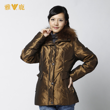 2010新品<span class=H>雅鹿</span>貉子毛领宽腰女中款<span class=H>羽绒</span><span class=H>服</span> 丁茶色 YBC226B 12-8#