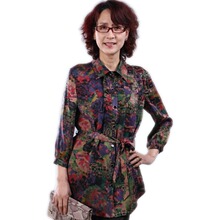 淘金币 好享妈妈装新款衬衫 中长款香云纱衬衣 中老年女装衬衫F3
