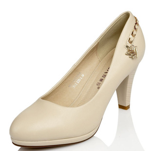  春季新款圆头粗跟高跟鞋韩国公主裸色防水台女鞋柜婚鞋单鞋子