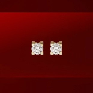  钛钢饰品 超闪 简单经典款方形四爪点钻石小卡14K玫瑰金耳钉