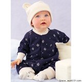 原单正品 日本Combi 康贝 春款连身衣/爬服/哈衣 深蓝雪树