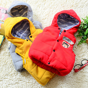  冬款男女童宝宝婴儿男童女童马甲夹儿童棉加厚中性连帽背心