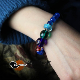  烟雨江南手链原创孔雀蓝色玛瑙琉璃水晶彩石透明女士中国风淑女