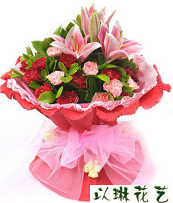 热卖教师节11朵康乃馨百合义乌鲜花店同城速