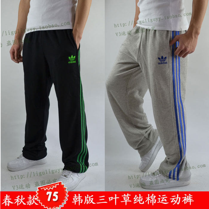 韩版春夏男薄卫裤 全纯棉篮球阿迪达斯adidas三叶草运动裤长裤子