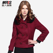 MRRS.名人瑞裳 专柜正品 2011冬装新款女装毛领毛呢外套短款2505