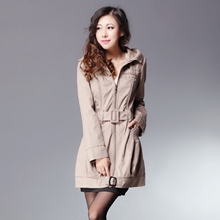 2012新品春装新款女装厚外套韩版长袖拉链中长<span class=H>连帽</span>风衣