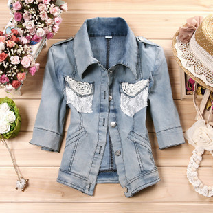 套搭配_2011新款女式上衣少女翻领牛仔<em>开衫</em>外