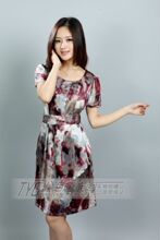2012年夏装新款 高档真丝弹力缎印花系腰带 气质女生大码连衣裙
