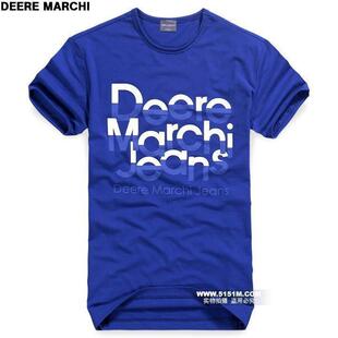 【5折】DEERE MARCHI 莱卡玩味LOGO对半色男士短袖T恤DM332蓝
