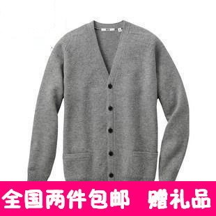  优衣库春秋大码开衫韩版潮男女式V领情侣针织衫纯羊毛衫毛衣外套