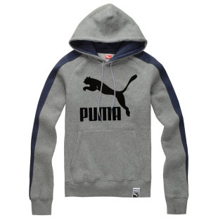  新款正品彪马PUMA运动卫衣灰色连帽抓绒保暖秋装外套衫男557666